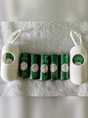 Biodegradable Green Dog Waste Bag Rolls with White Dispensers